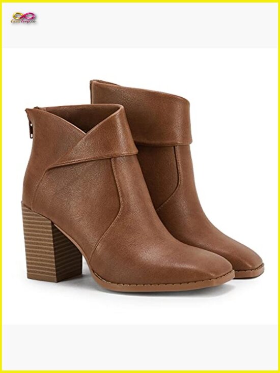Square Toe Ankle Boots Chunky Stacked Heels Slip On Zipper Booties main image 0